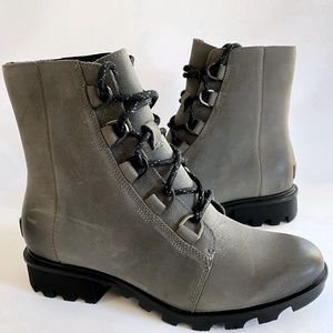New SØREL PHOENIX SHORT LACE WATERPROOF BOOT Quarry Sz 9 Leather Ankle NWOT $84